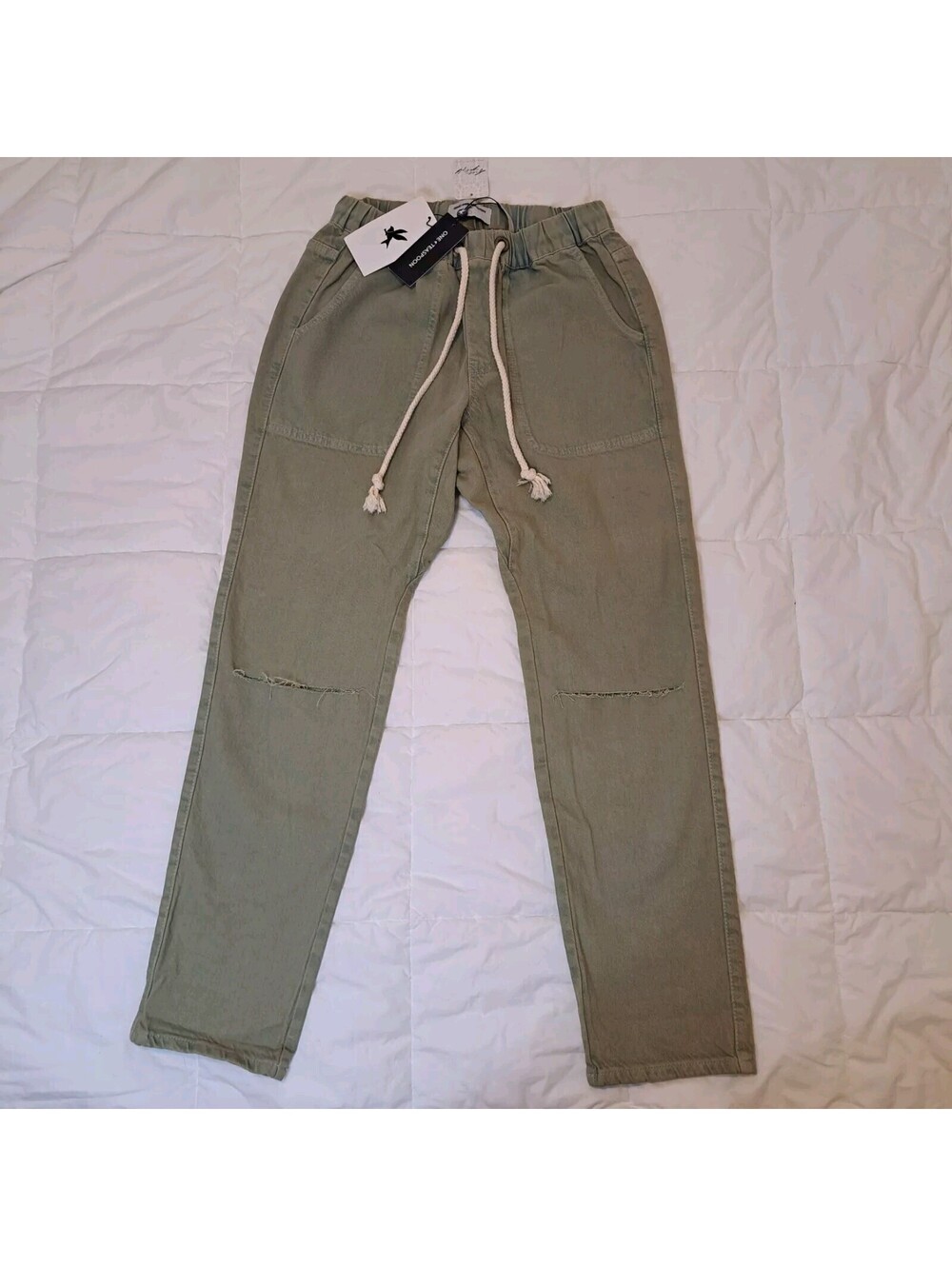 Free People One Teaspoon Khaki Haze SHABBIES Drawstring BOYFRIEND Jeans NEW S